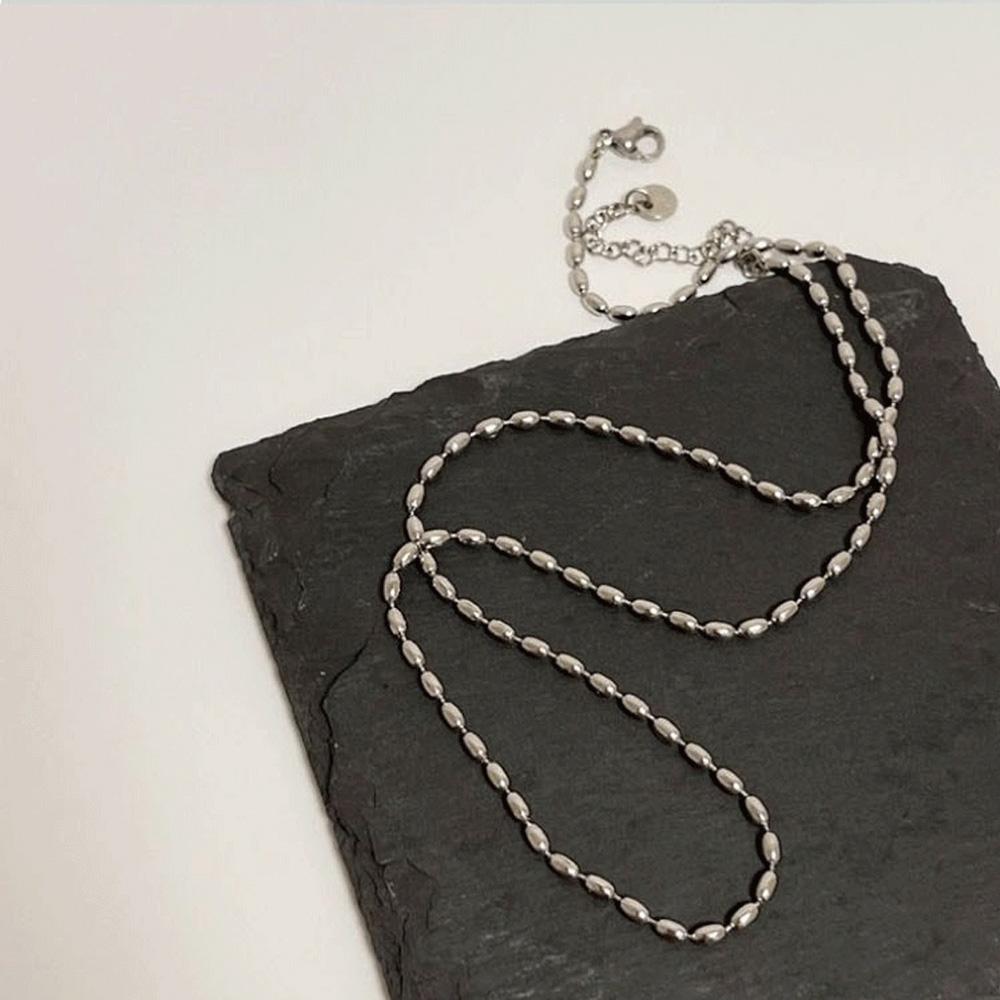 Thermal Steel Metal Rice Beads Chain Necklace Choker