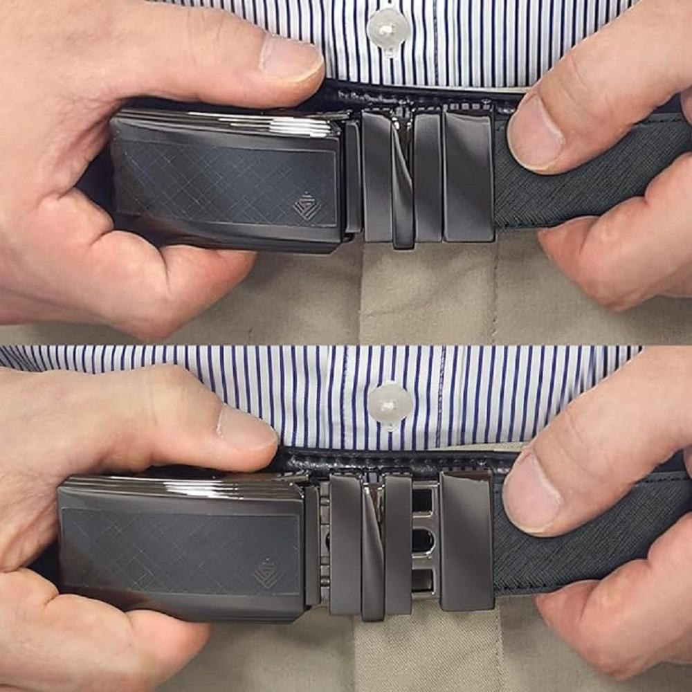 LineFit Men's Leather Belt_Casual Dress Classic Jean Adjustable Automatic Stretch Buckle N03 (Sizes